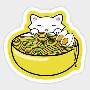 Hungry cat wants to eat tasty ramen noodles Sticker